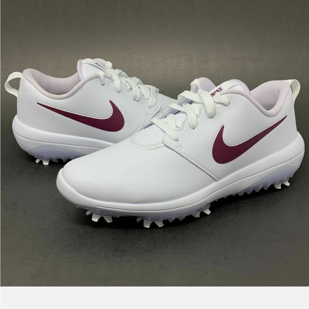 Nike White Golf Shoes with Maroon Swoosh Accents - Picture 2 of 5